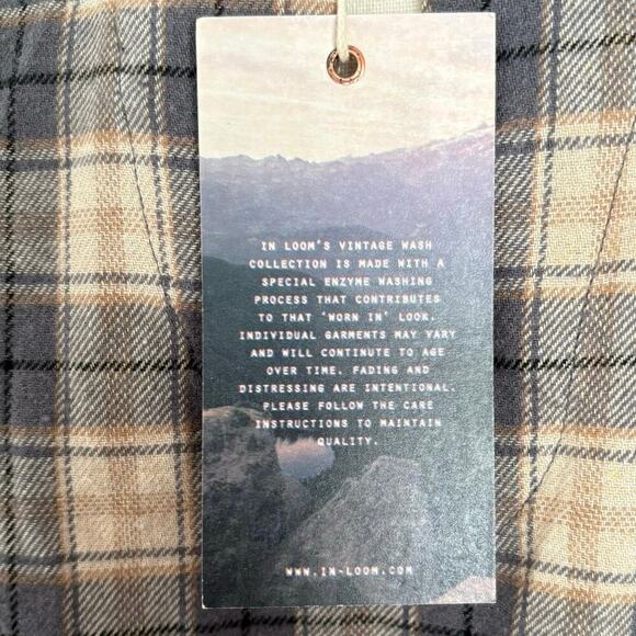 In Loom Plaid Peplum Blouse Sz M Beige Gray Ruffle Sleeve Long Sleeve Casual Top - Picture 4 of 9